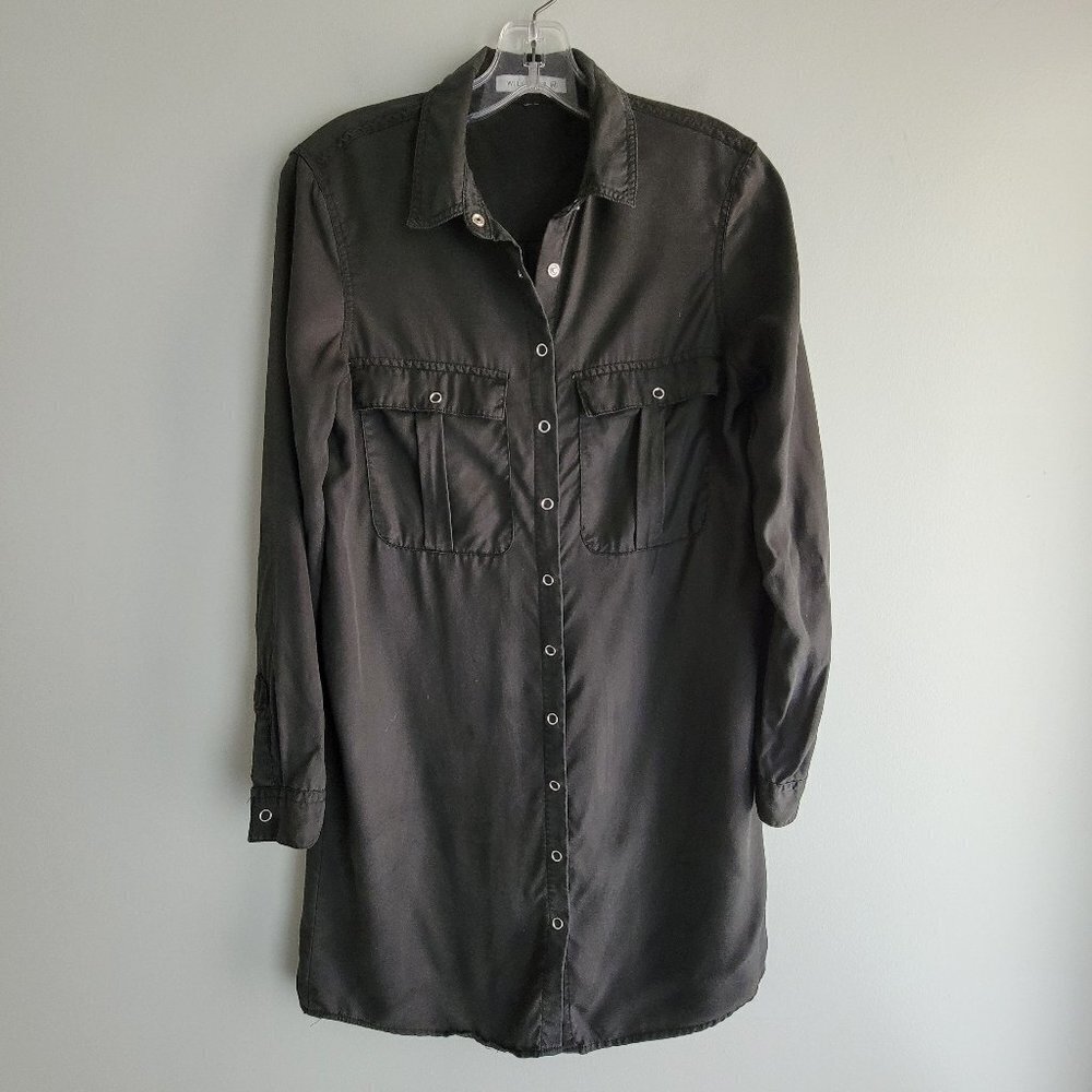 William B Long Sleeve Black Button Up Shirt Dress Size M